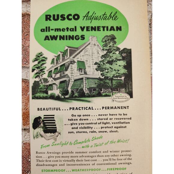 1950‎ Rusco Venetian Awnings Beautiful Practical Permanent House Vtg Print Ad - Picture 1 of 6
